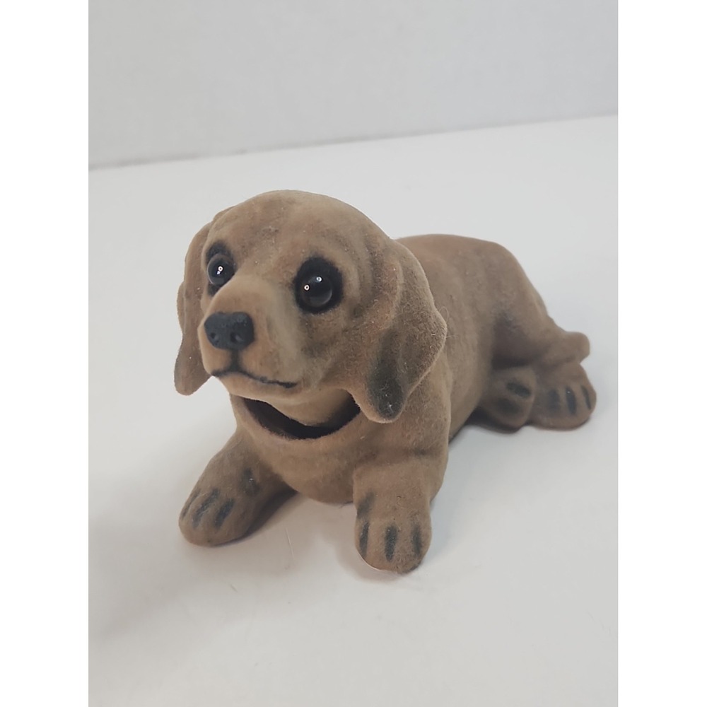 Vtg 1960s 1970s Flocked Dashboard Dog Bobblehead Shaky Head Nodder Kitsch 7.5"